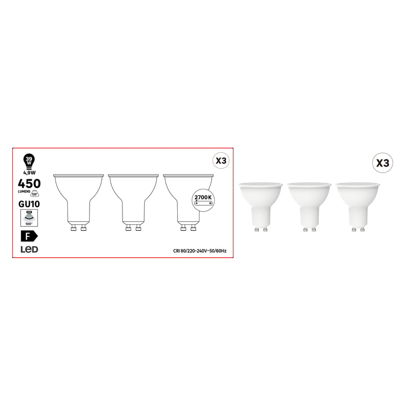 Żarówka LED 3 szt. GU10 5 W 450 lm Ciepła biel