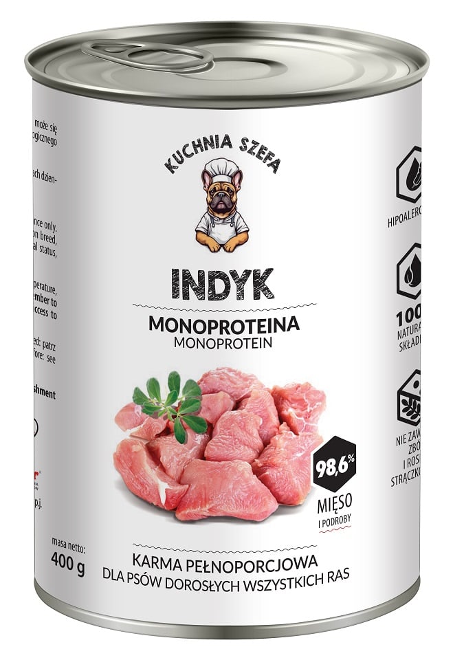 KUCHNIA SZEFA Indyk Monoproteinowa karma dla psów wszystkich ras 400 g