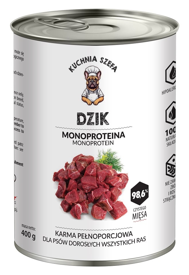 KUCHNIA SZEFA Dzik Monoproteinowa karma dla psów wszystkich ras 400 g