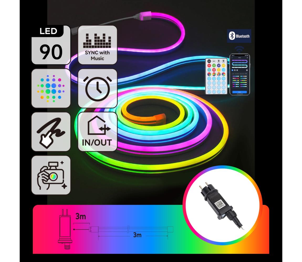 Aigostar - LED RGBICW Zewnętrzny łańcuch świąteczny 90 diod LED/10W/230V, 3 m, IP44 + pilot