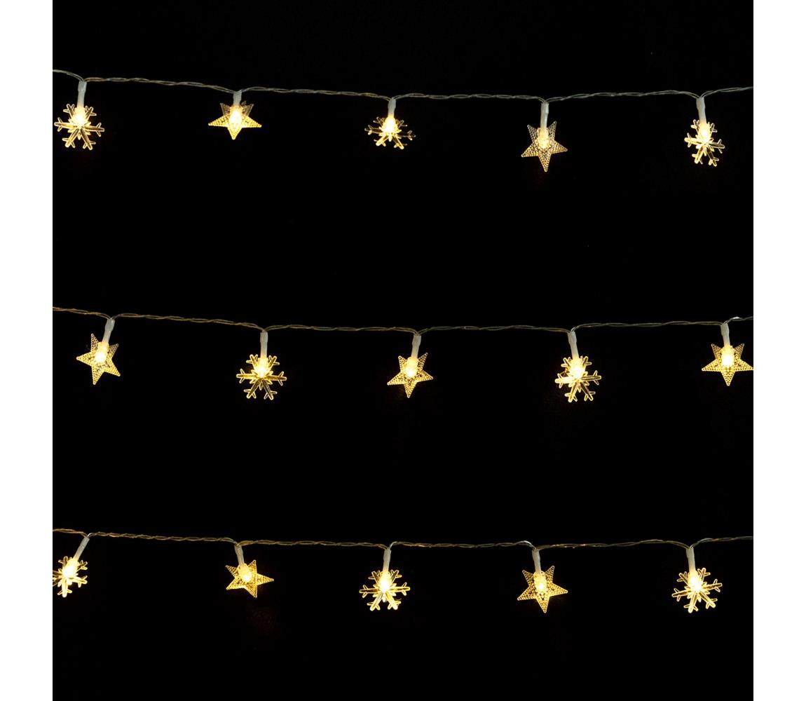 Aigostar - Zewnętrzny świąteczny łańcuch LED, 50 diod, 8 trybów, zasilanie 3xAA, 5 m, IP44, ciepła biała, motyw: gwiazdy