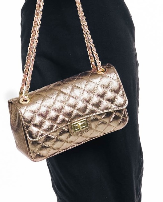 Torebka skórzana pikowana - złota (6930)