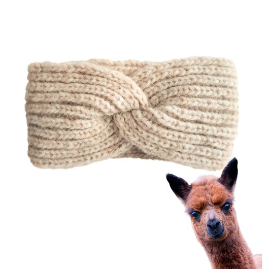 Wełniana opaska handmade z alpaki i merino, miękka, ciepła, beżowa