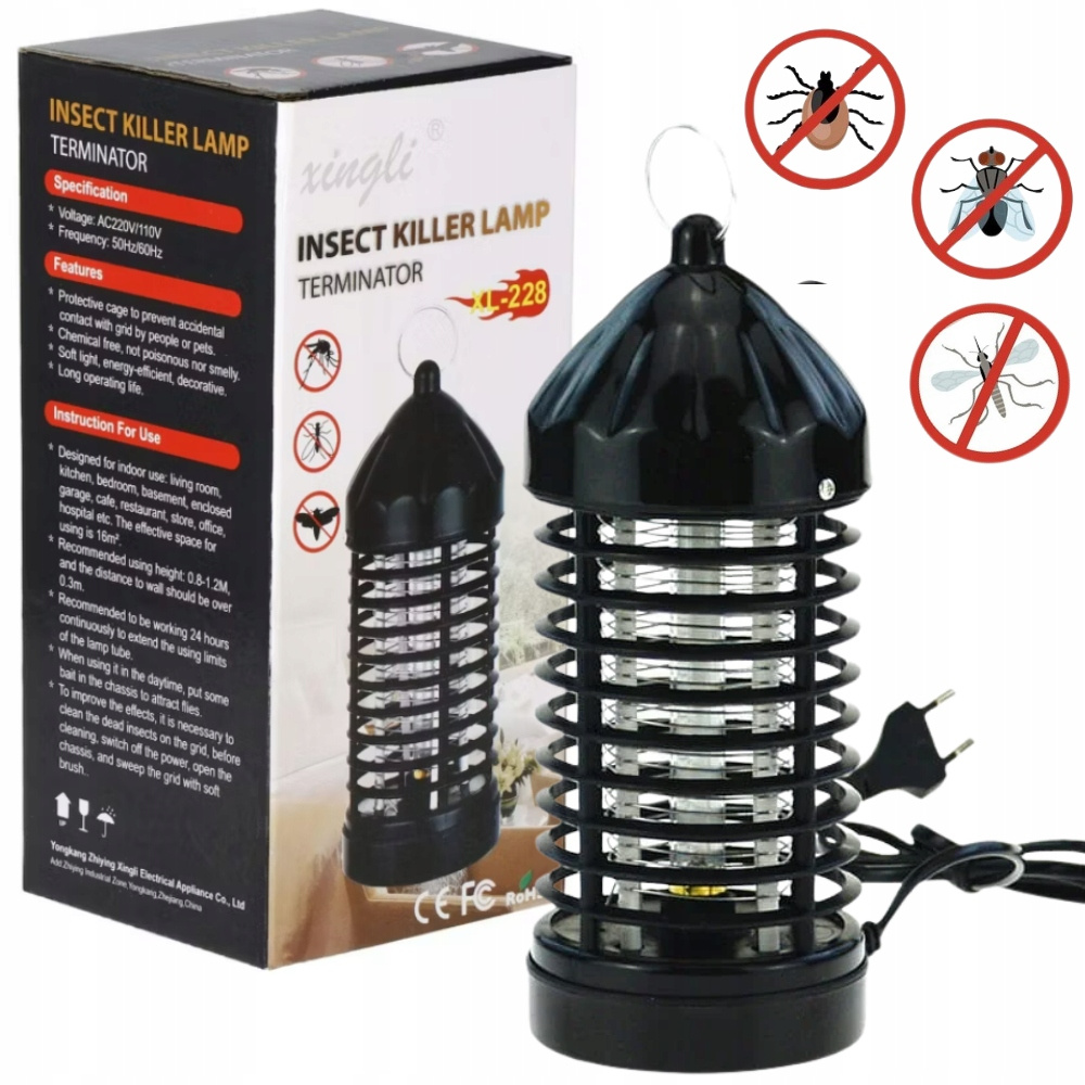 Lampa Owadobójcza Pułapka na Muchy Komary Ćmy Emituje Światło UV Do 15m2