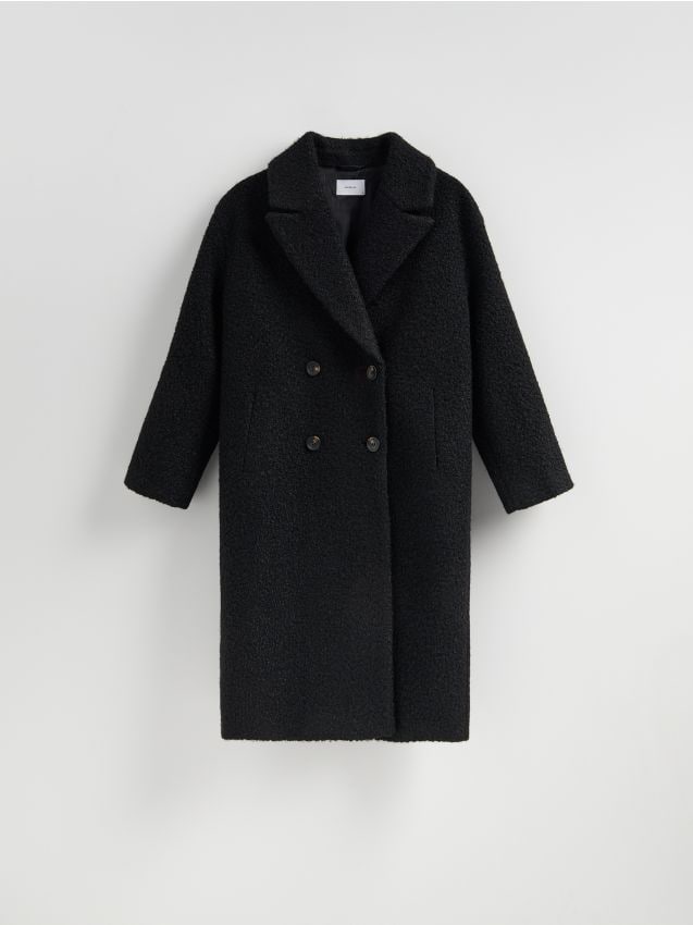 Reserved - Dwurzędowy płaszcz oversize - czarny