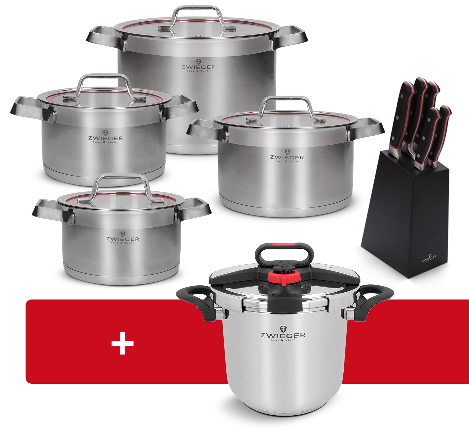Zestaw garnków i bloku z nożami 14 el. Klassiker + Garnek ciśnieniowy Klassiker Zwieger