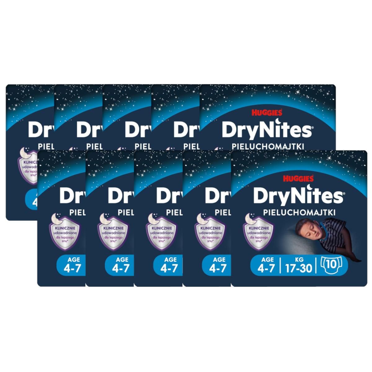 Huggies Pieluchomajtki na noc 4-7 lat Drynites Boy (17-30 kg) Zestaw 10 x 10 szt.