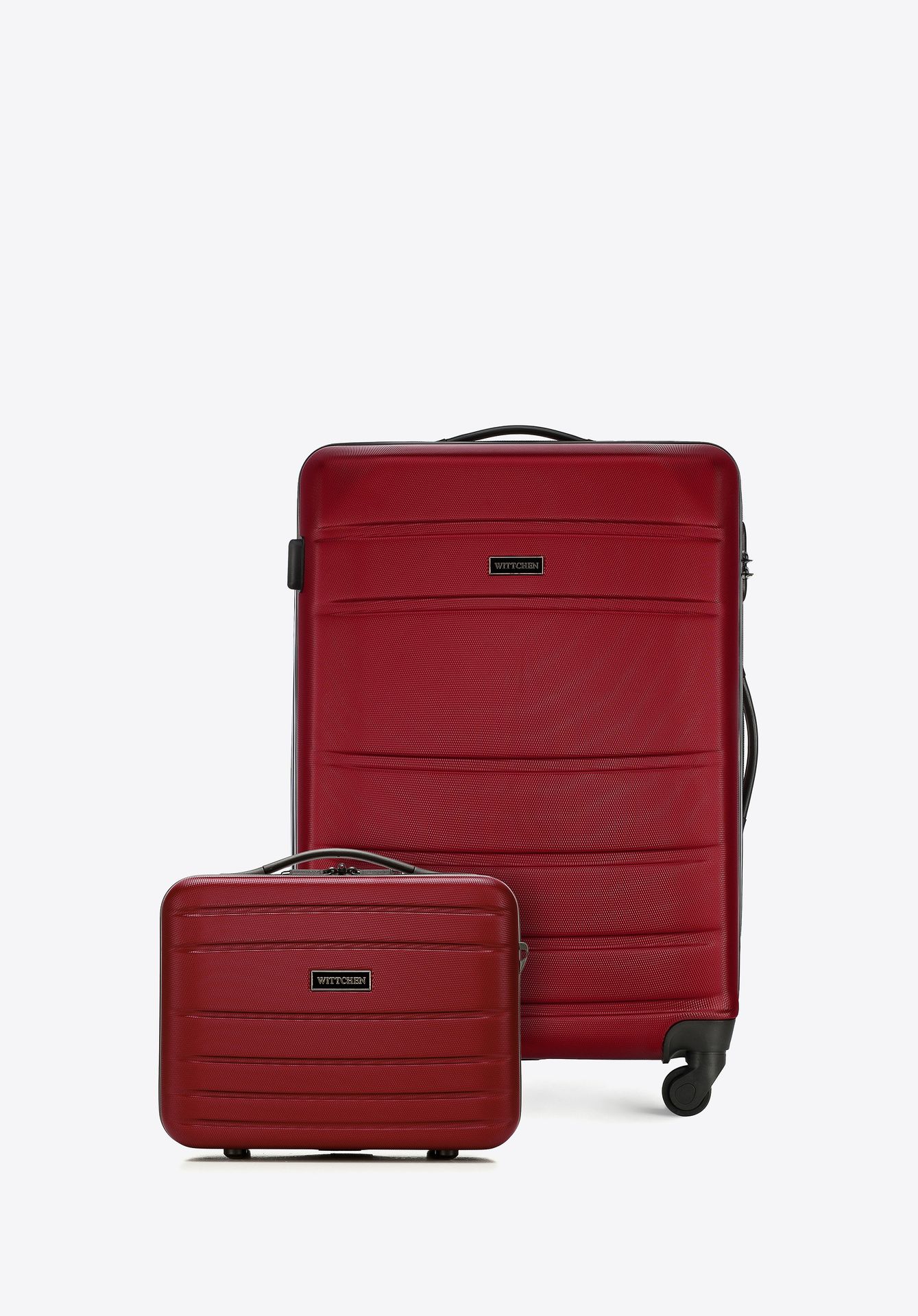 Średnia walizka i kosmetyczka z ABS-u żłobione czerwone