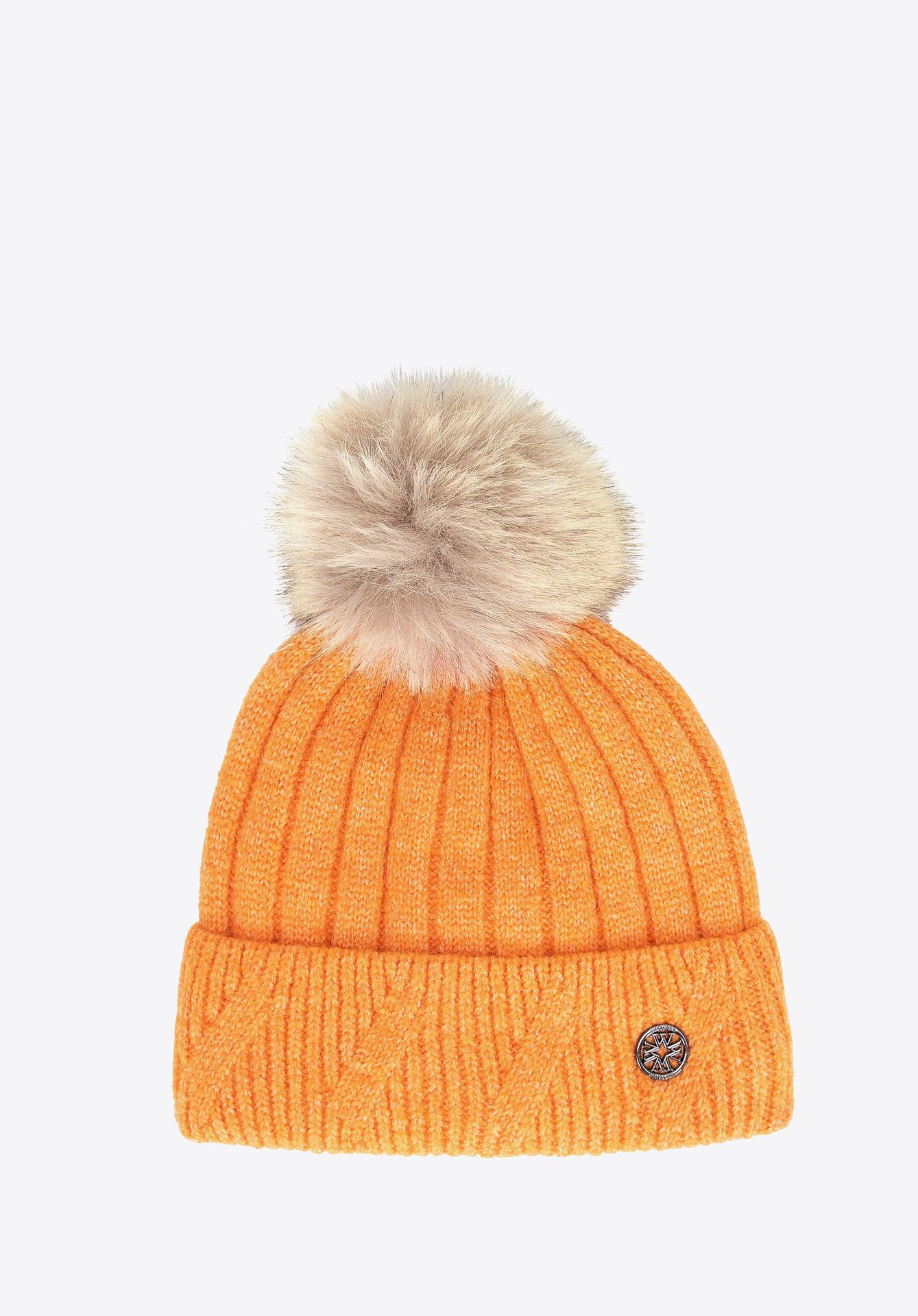Czapka damska zimowa z pomponem pomarańczowa