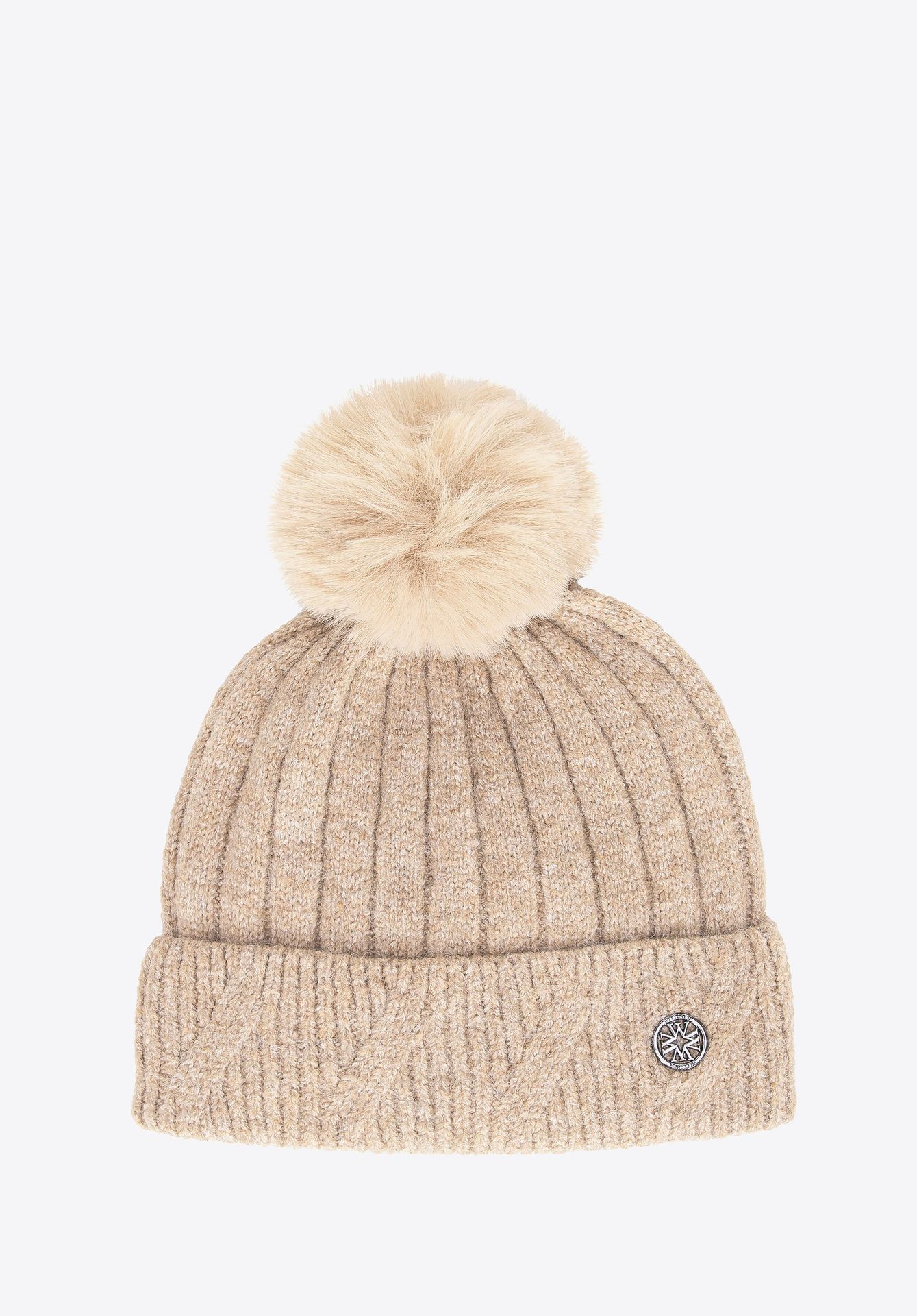 Czapka damska zimowa z pomponem beżowa