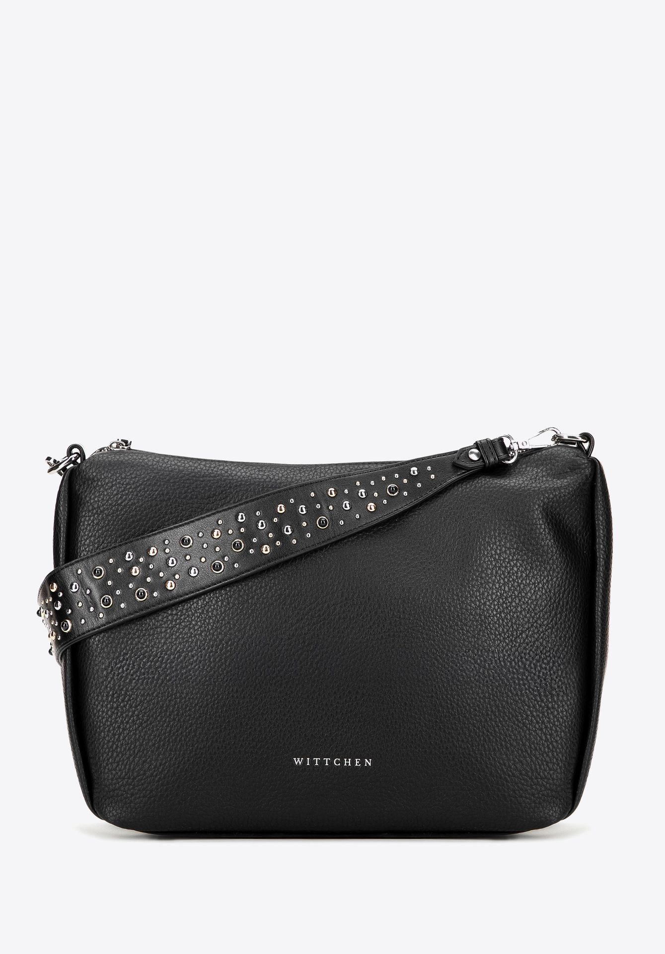 Damska torebka na ramię z ekoskóry z dżetami czarna