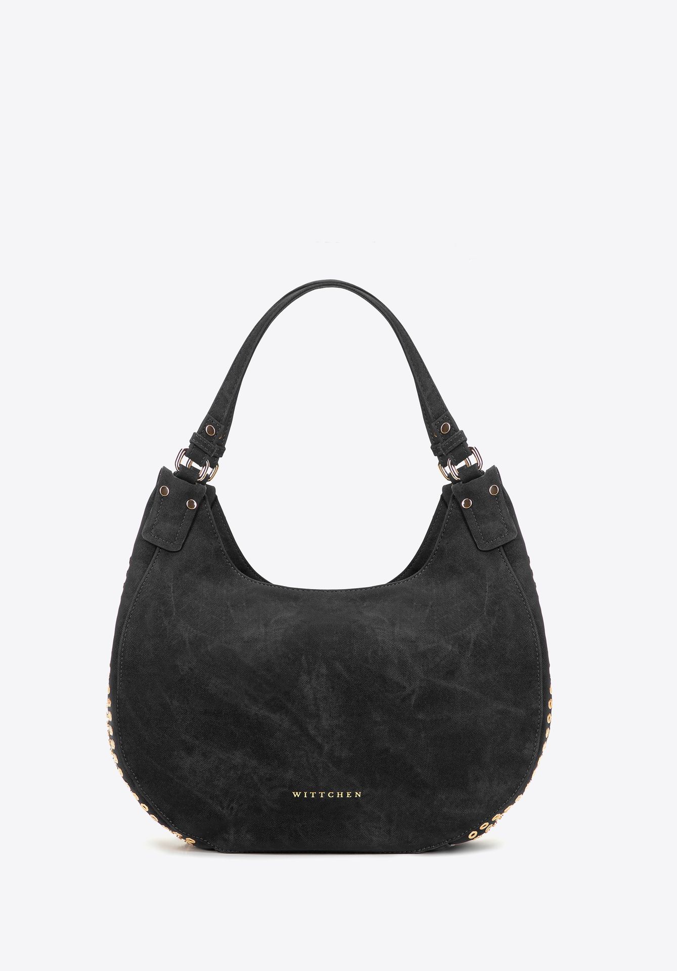 Damska torebka worek w dekoracyjne dżety czarna