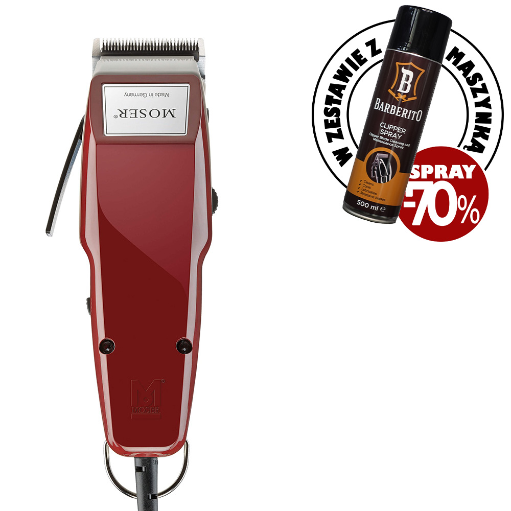 Zestaw Moser 1400, maszynka do strzyżenia, profesjonalna maszynka do włosów + spray do czyszczenia maszynek