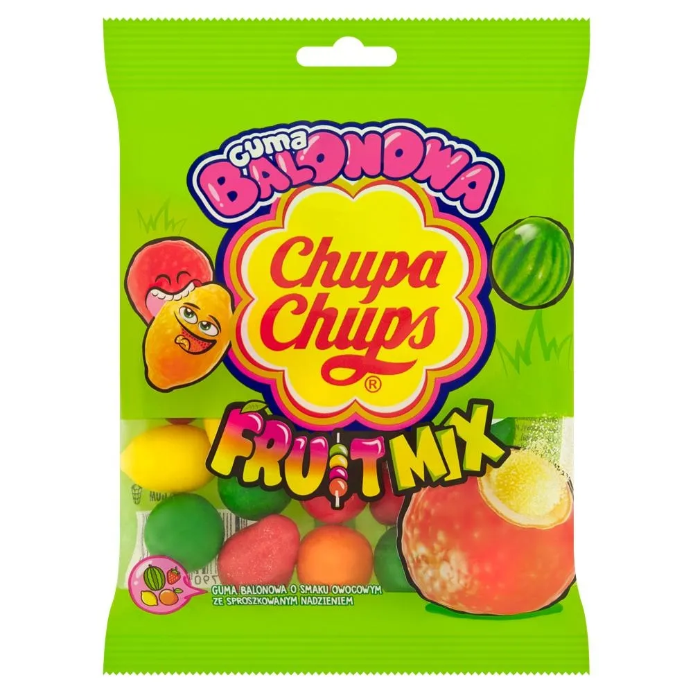 Chupa Chups Fruit Mix Guma balonowa o smaku owocowym ze sproszkowanych nadzieniem 80 g