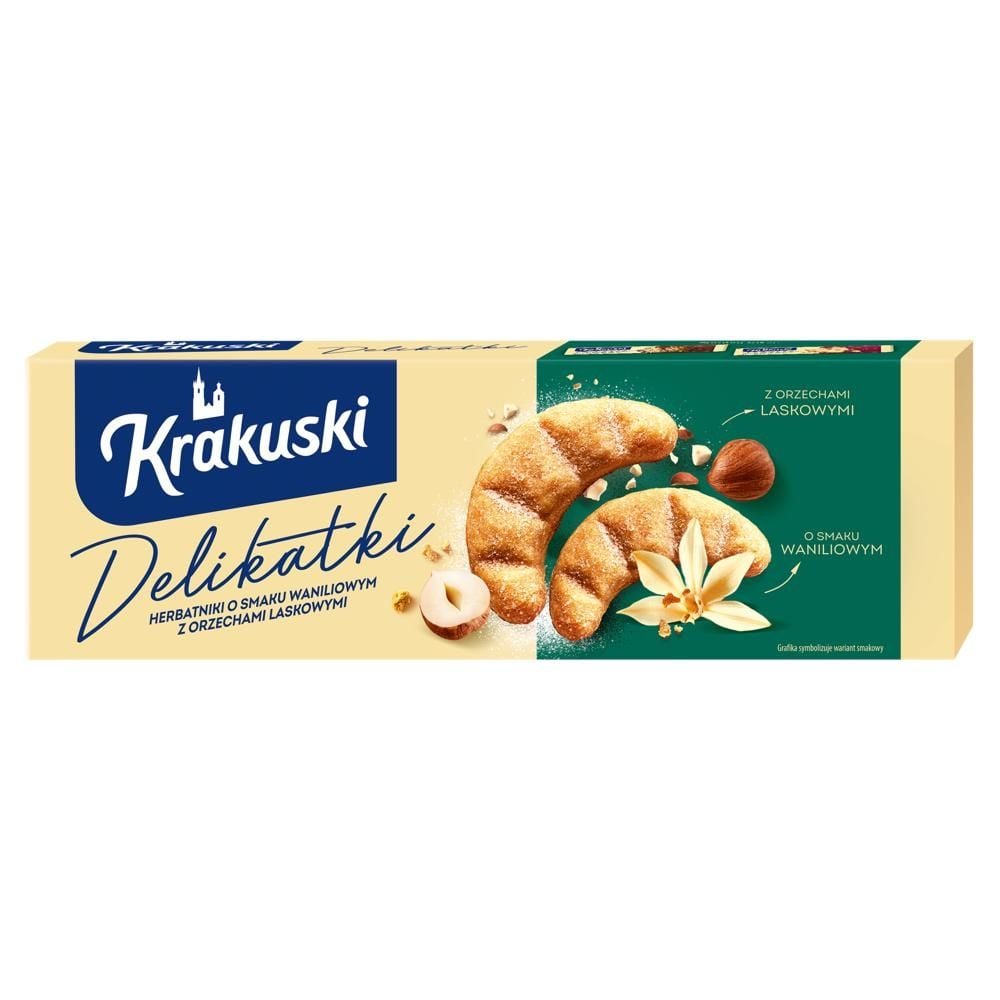 Krakuski Delikatki Herbatniki o smaku waniliowym z orzechami laskowymi 125 g