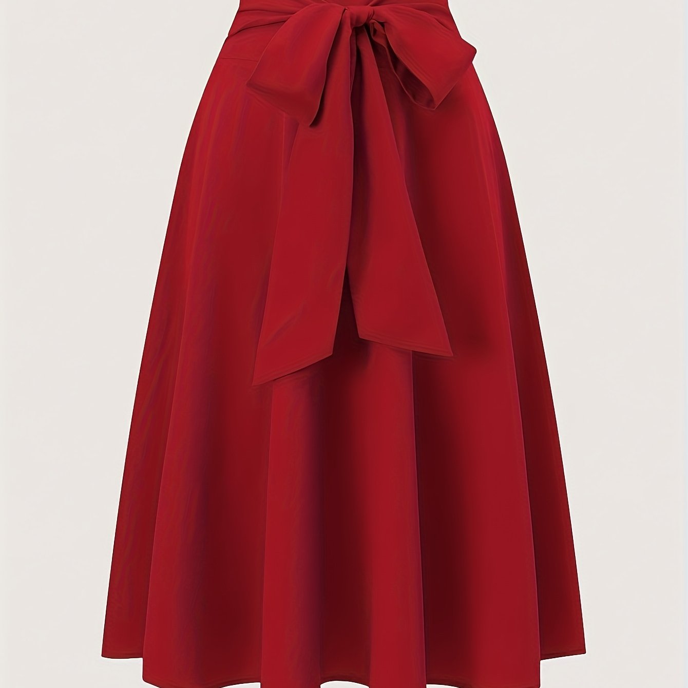 TEMU Elegancka czerwona spódnica damska w kształcie litery A z kokardą - codzienna, jednolita kolorystycznie, rozkloszowany dół, wiązana z przodu,