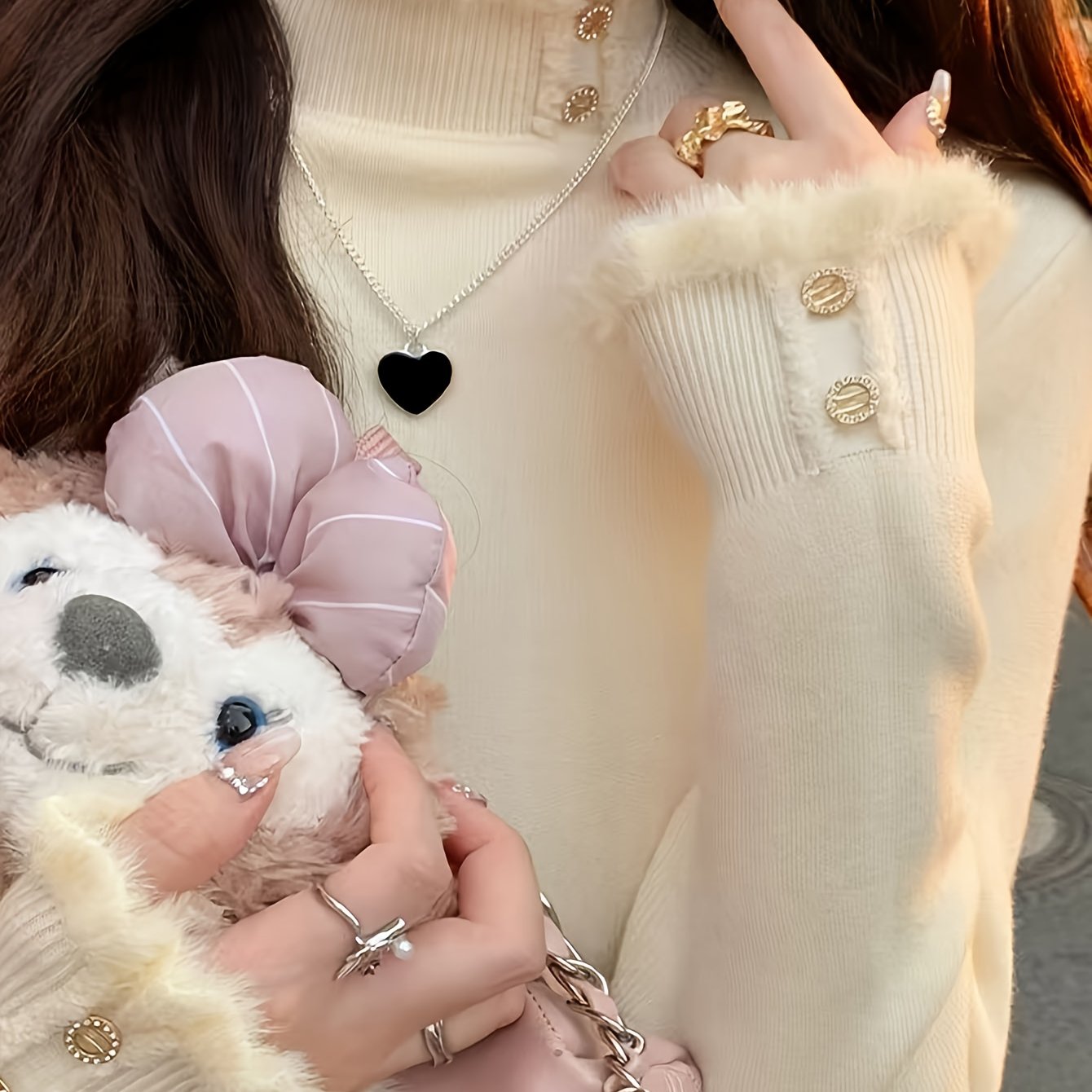 TEMU Damski sweter w stylu francuskim z pół wysokim dekoltem - długi rękaw, ciepły na zimę, eleganckie zapięcie na guziki, miękka i ciepła tkanina do