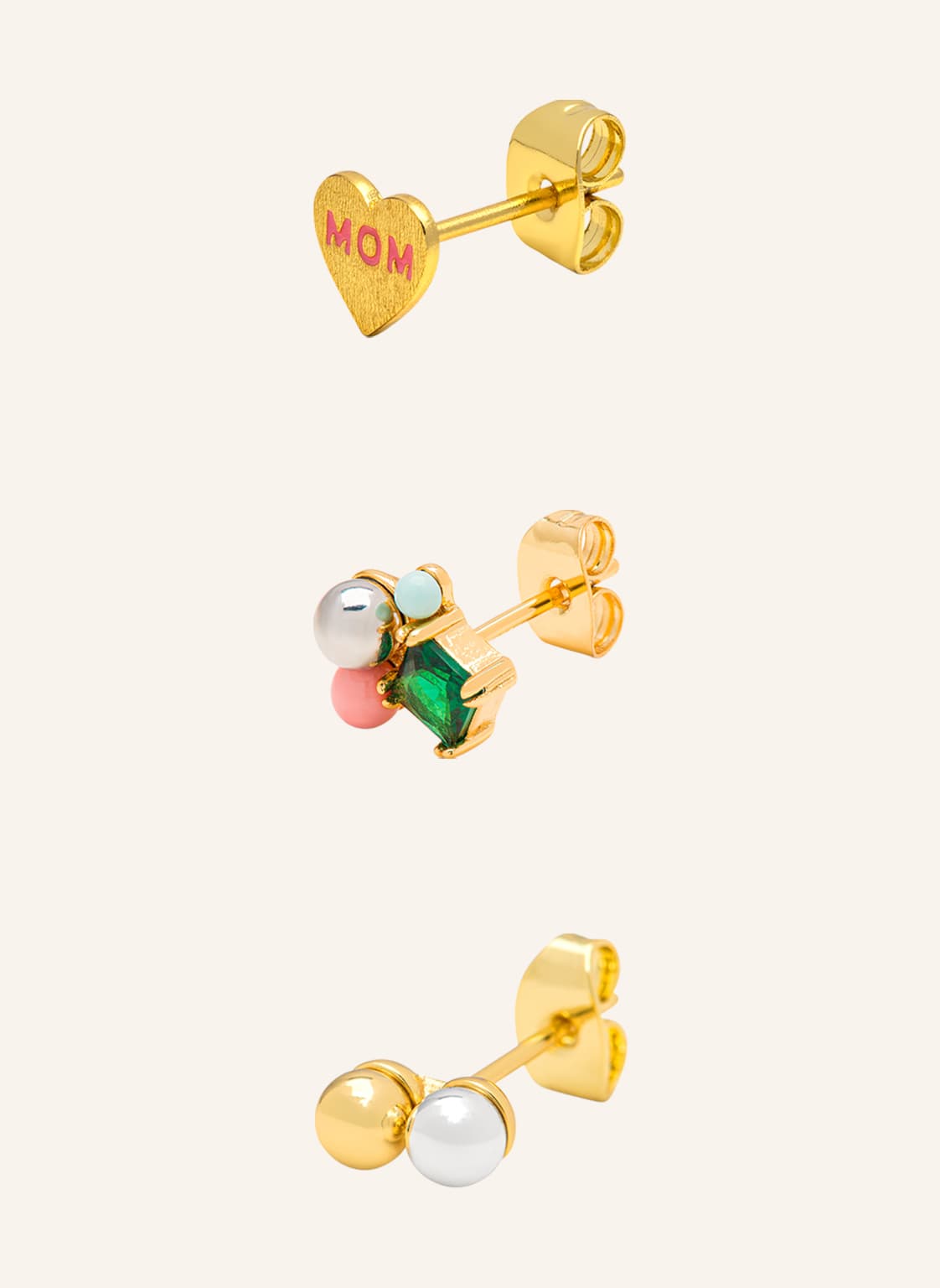 Lulu Copenhagen Zestaw 3 Kolczyków Mom gold