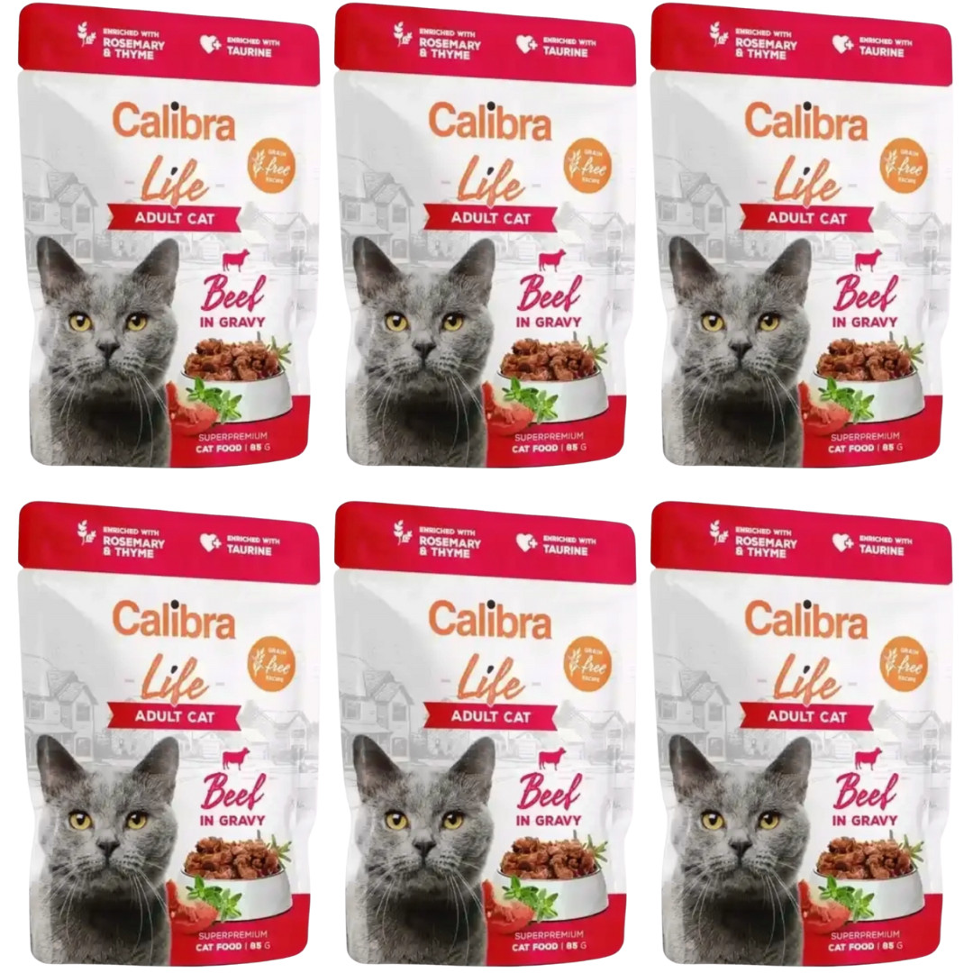 CALIBRA Cat Life Adult Beef in gravy - mokra karma dla kota - 6x85g