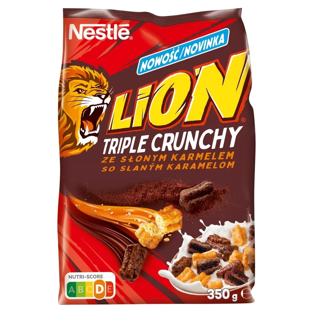 Nestlé Lion Triple Crunchy Płatki śniadaniowe ze słonym karmelem 350 g