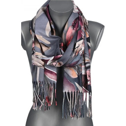 Szalik damski jesień zima MOTYLE na prezent z frędzlami RC3-7 szary