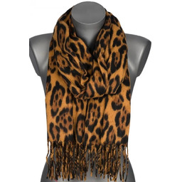 Szalik damski szal w PANTERKĘ na prezent z frędzlami RC-26-2 brązowy