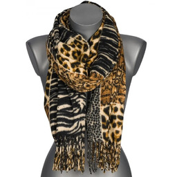 Szalik damski szal w PANTERKĘ na prezent z frędzlami RC-27-1 beżowy