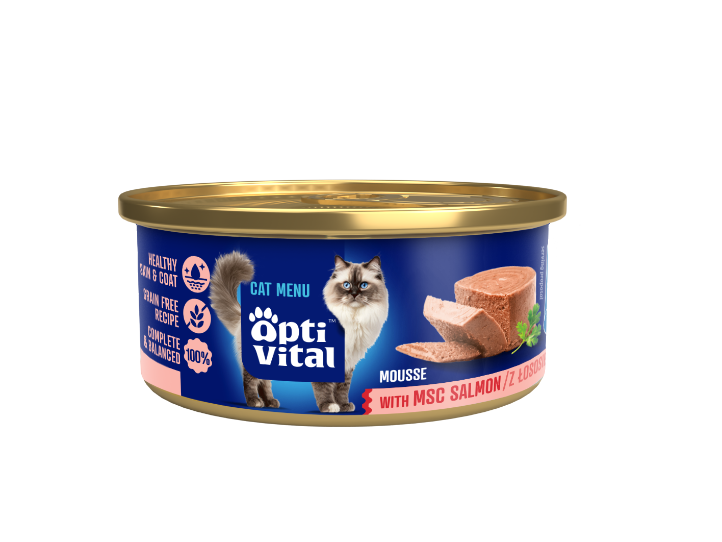 Puszysty mus dla dorosłych kotów z łososiem MSC OptiVital mini puszka 85 g