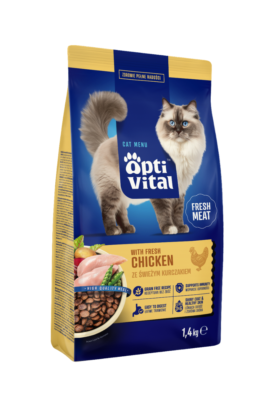 Sucha karma dla dorosłych kotów ze świeżym kurczakiem OptiVital 1,4 kg