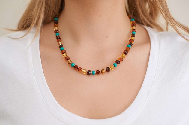 Naszyjnik z bursztynu bałtyckiego i turkusu