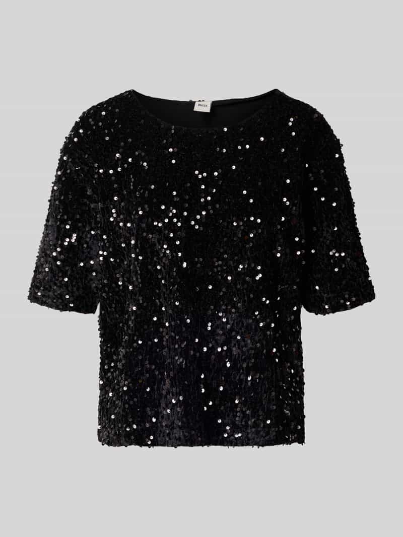 T-shirt o kroju relaxed fit z cekinowym obszyciem na całej powierzchni model ‘Cara’