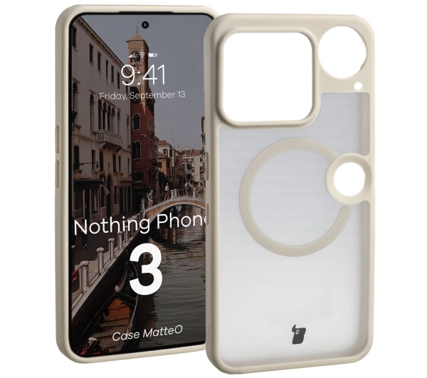 Bizon MatteO z MagSafe do Nothing Phone 3 Półprzezroczyste z beżową ramką