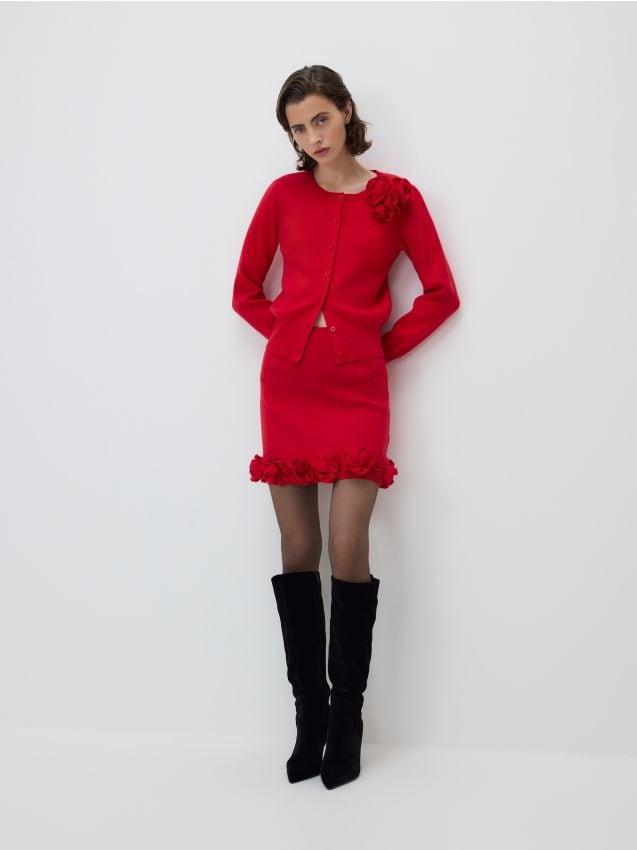 Reserved - Spódnica z ozdobna aplikacją - czerwony