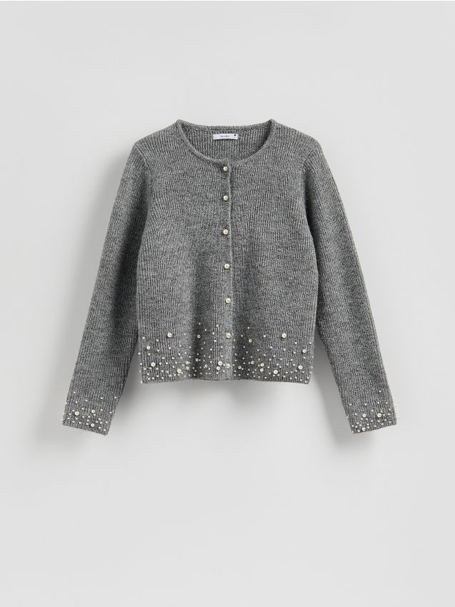 Reserved - Kardigan z aplikacją - szary