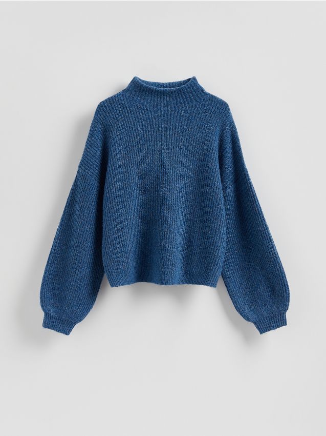 Reserved - Sweter z bufiastymi rękawami - granatowy