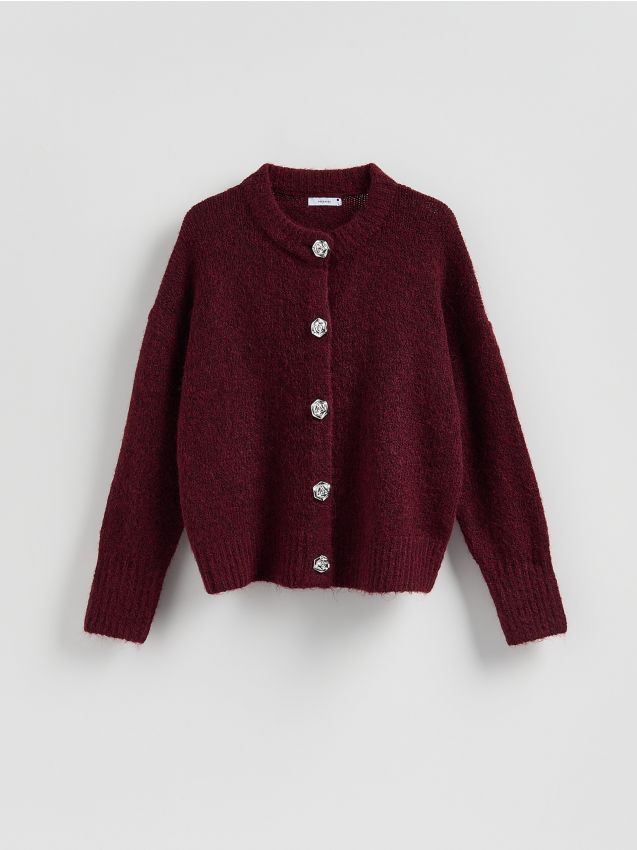 Reserved - Kardigan z dekoracyjnymi guzikami - bordowy