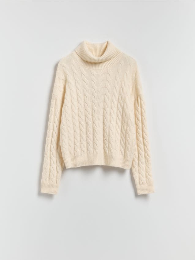 Reserved - Golf z ozdobnym splotem - kremowy