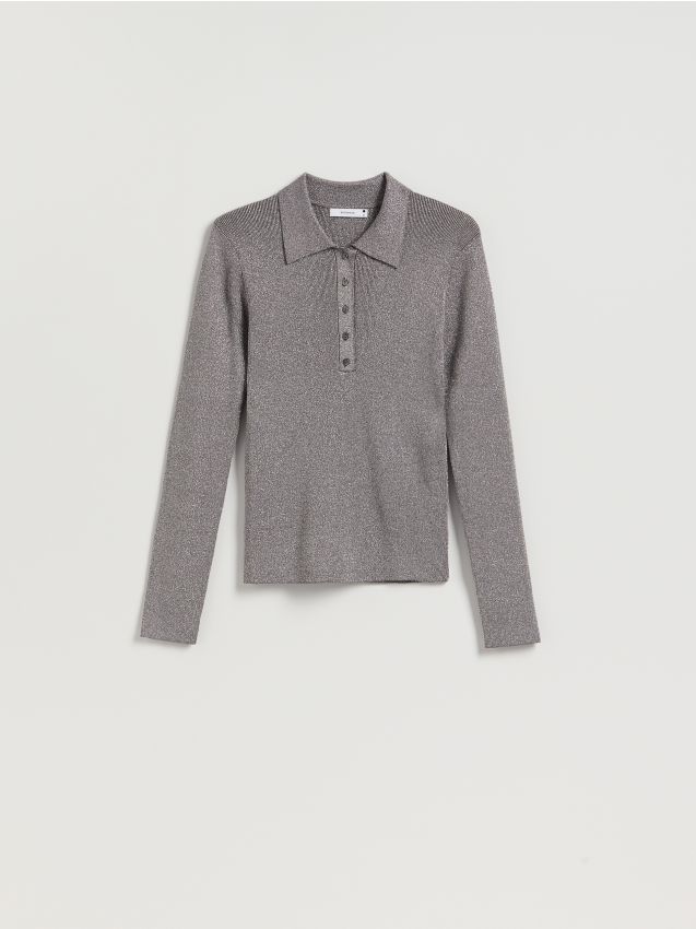 Reserved - Bluzka z kołnierzykiem - ciemnoszary