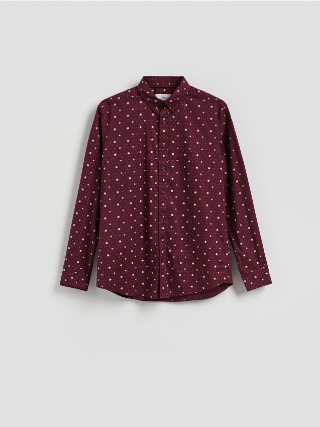 Reserved - Koszula slim fit w świąteczny wzór - bordowy