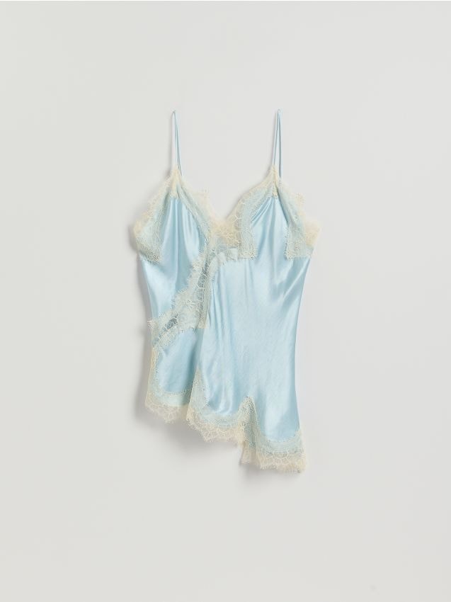 Reserved - Asymetryczny top z koronką - jasnoniebieski