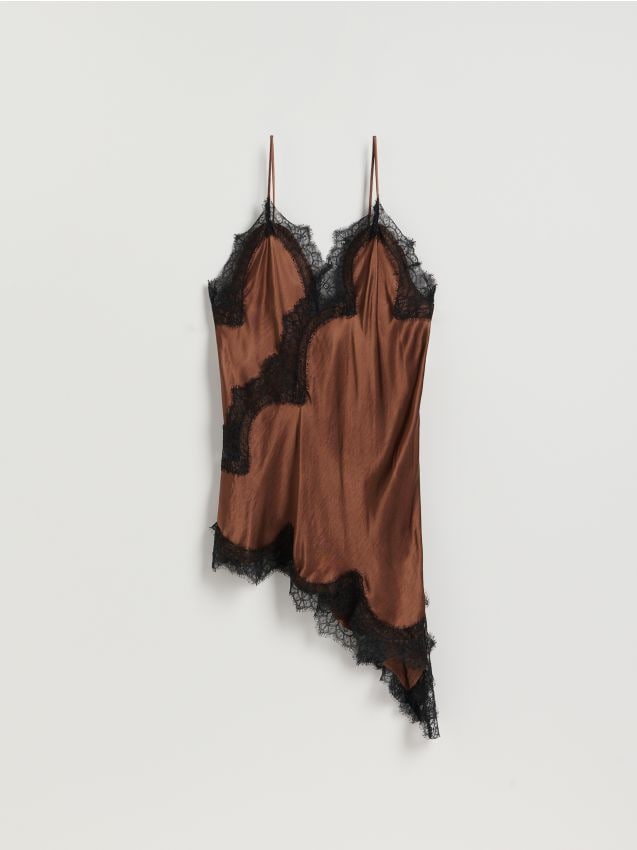 Reserved - Tunika z koronką - ciemnobrązowy