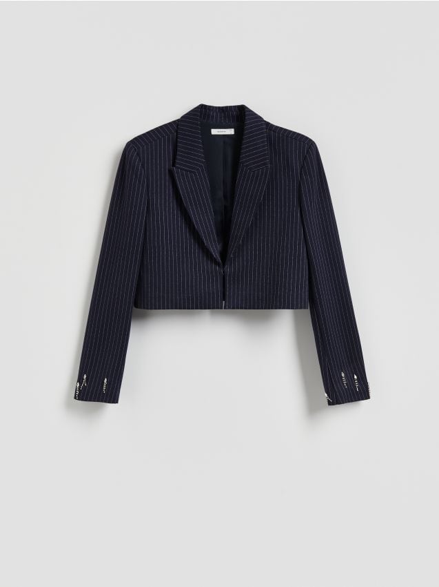 Reserved - Krótka marynarka z aplikacjami - granatowy