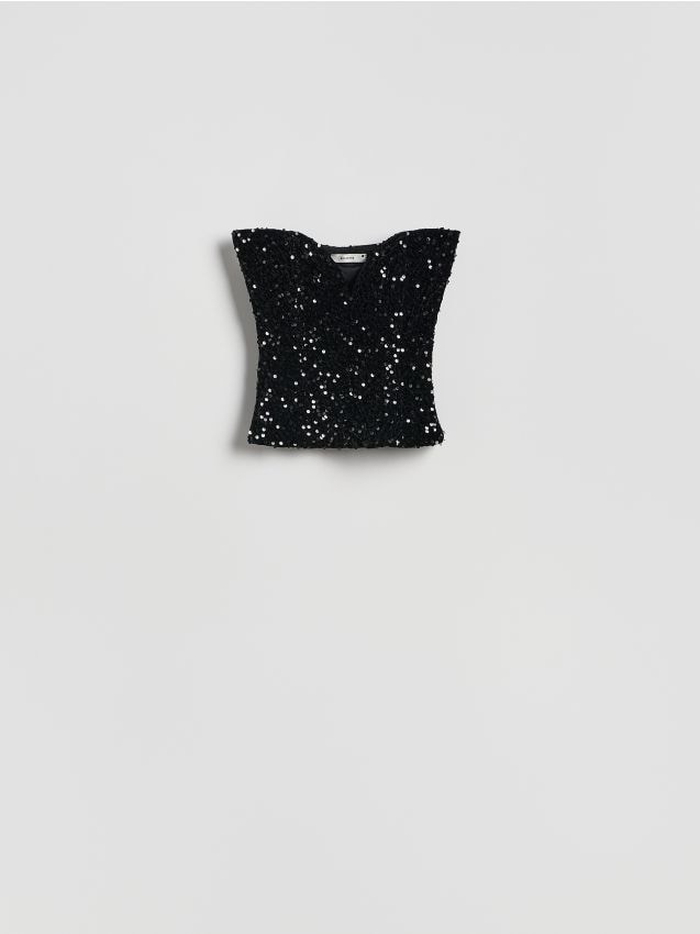 Reserved - Cekinowy top - czarny