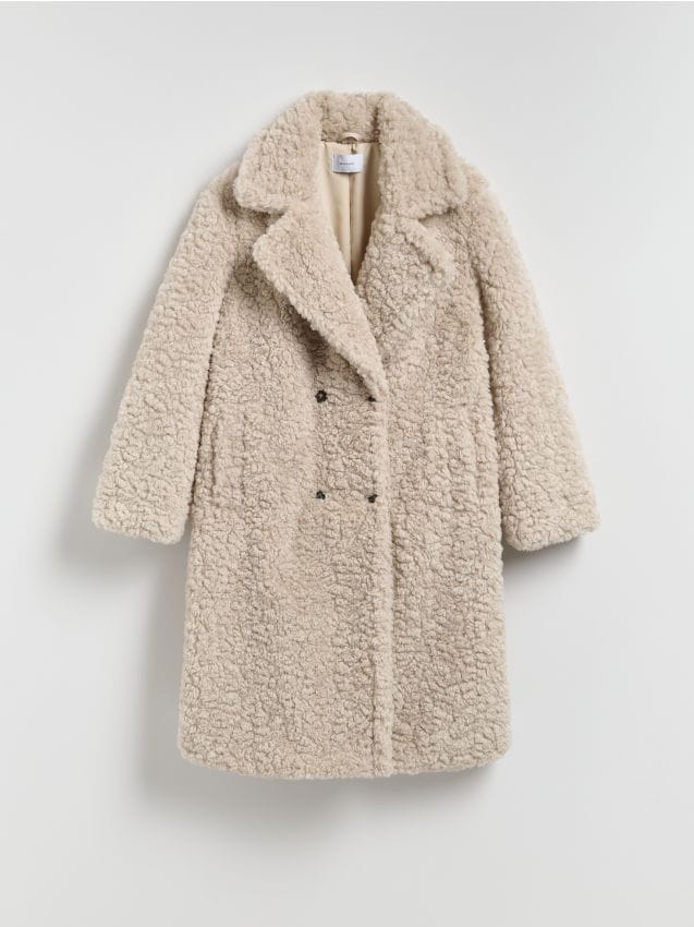 Reserved - Płaszcz z imitacji baranka - beżowy