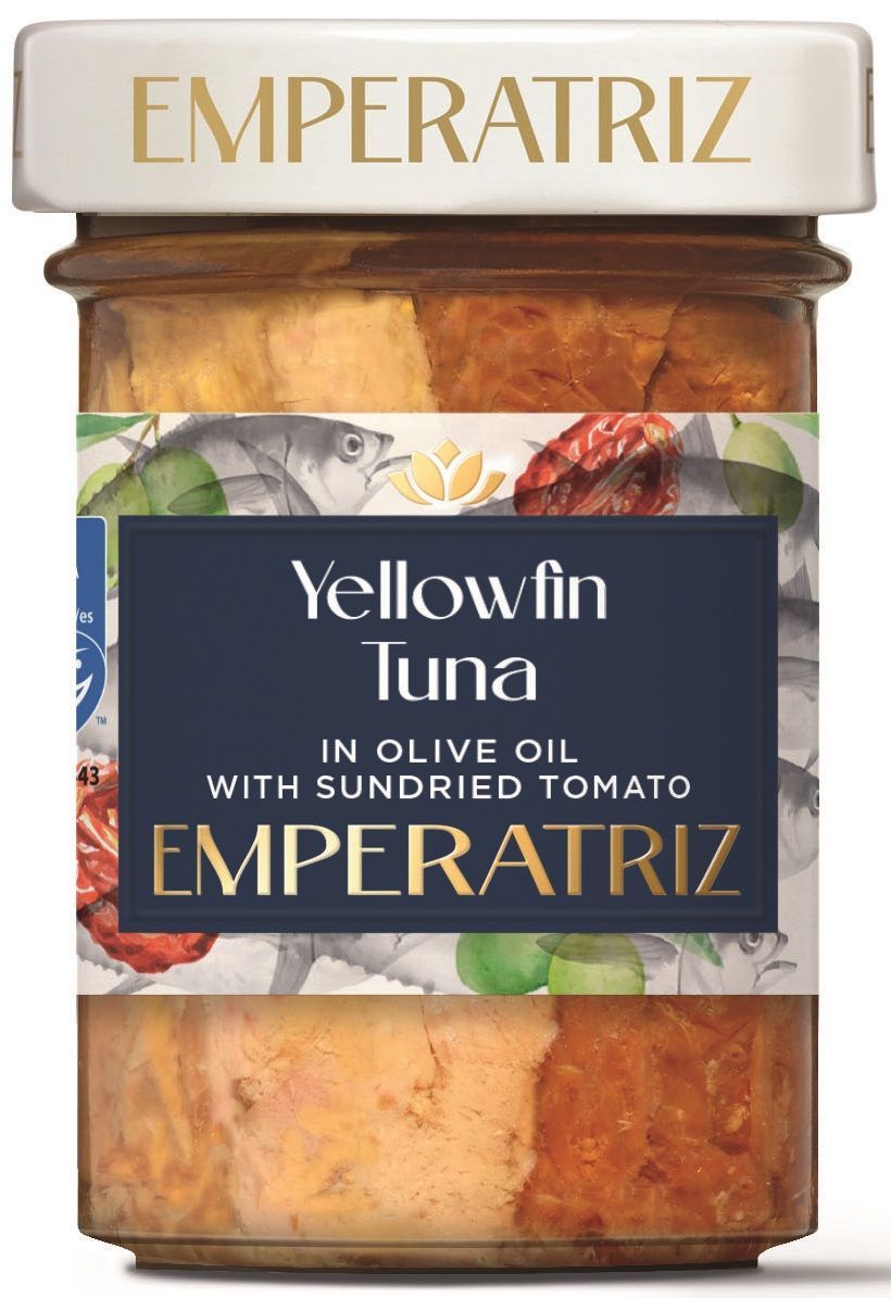 Emperatriz Tuńczyk żółtopłetwy filety msc w oliwie z oliwek z suszonymi pomidorami (słoik) 120 g - żywność
