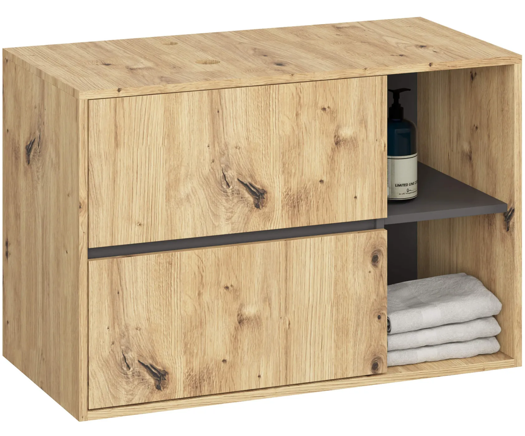 Wisząca szafka łazienkowa 90 cm dąb artisan + grafit szary E9-L14