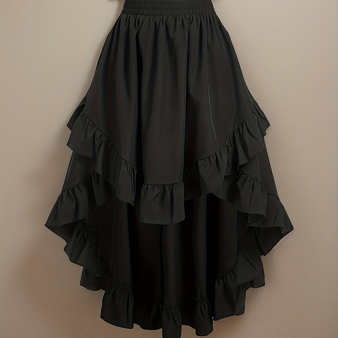 TEMU Elegancka spódnica damska maxi w kształcie litery A z falbanką - gładka, na co dzień i do połowy, rozkloszowana i ze sznurkiem w pasie,