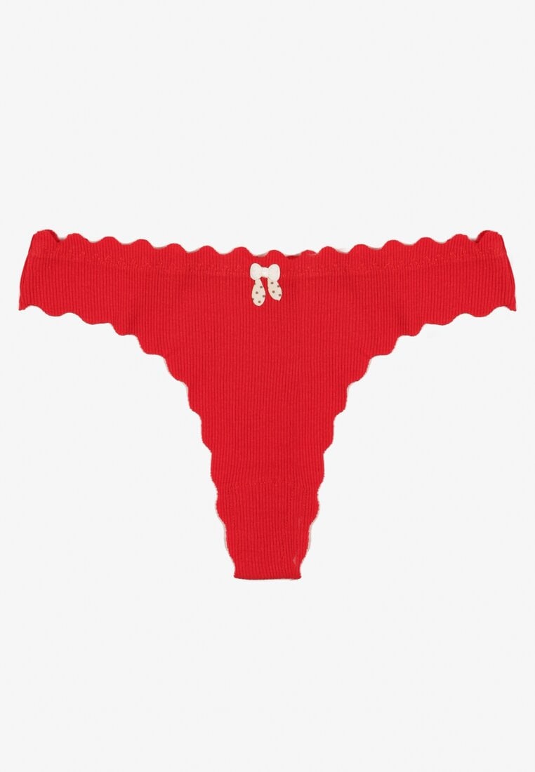 Czerwone Bawełniane Majtki Stringi z Prążkowanej Tkaniny Eziane