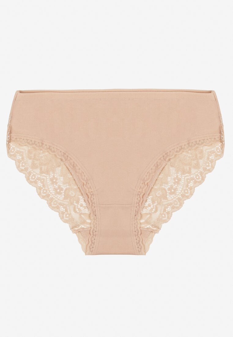 Beżowe Majtki Figi Zdobione Koronką Venissella
