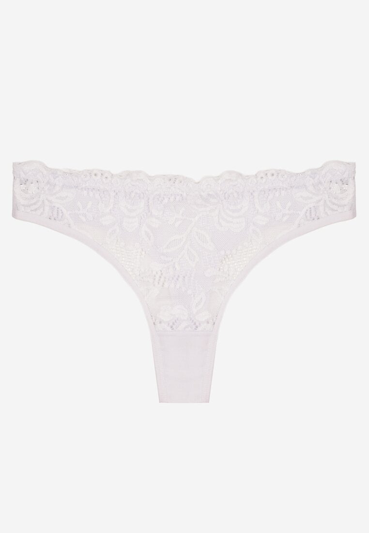 Białe Koronkowe Majtki Stringi z Bawełny Venalora